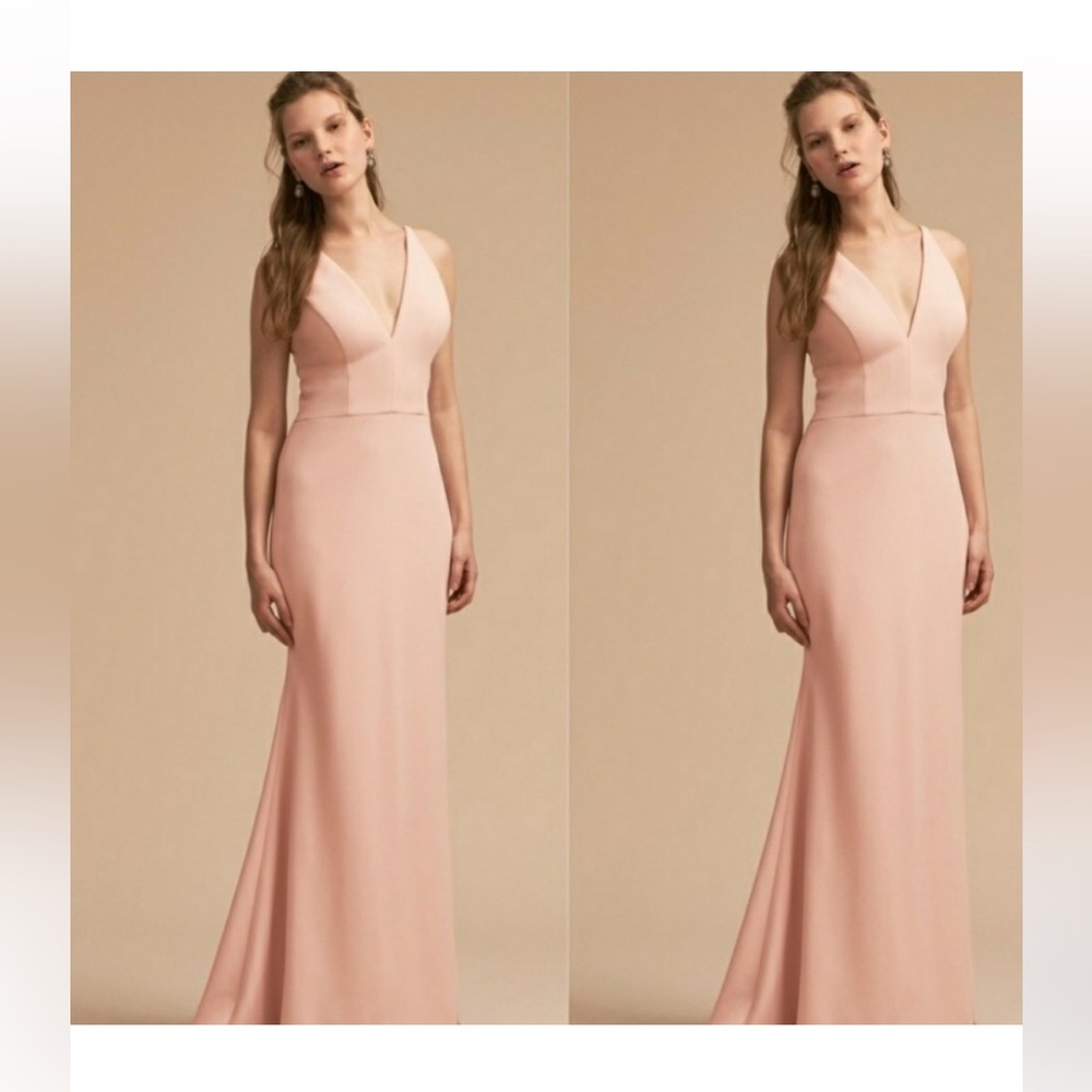 BHLDN Jones v-neck crepe gown in light pink, size 12